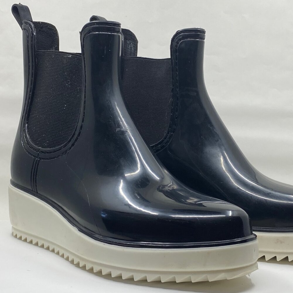 Women Rubber Rain Wedge Platform Ankle Boots Black Size 38 (EU) 7.5